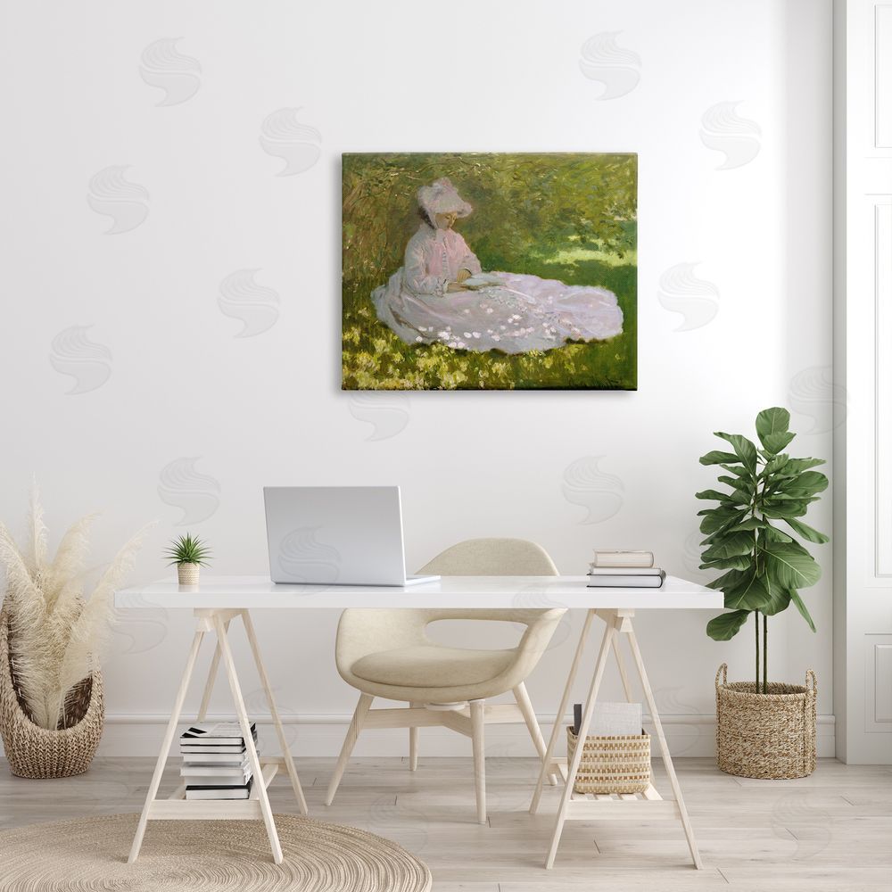 one1000paintings Springtime Classic Claude Monet Painting Female Portrait Canvas Wall Art Print in Room