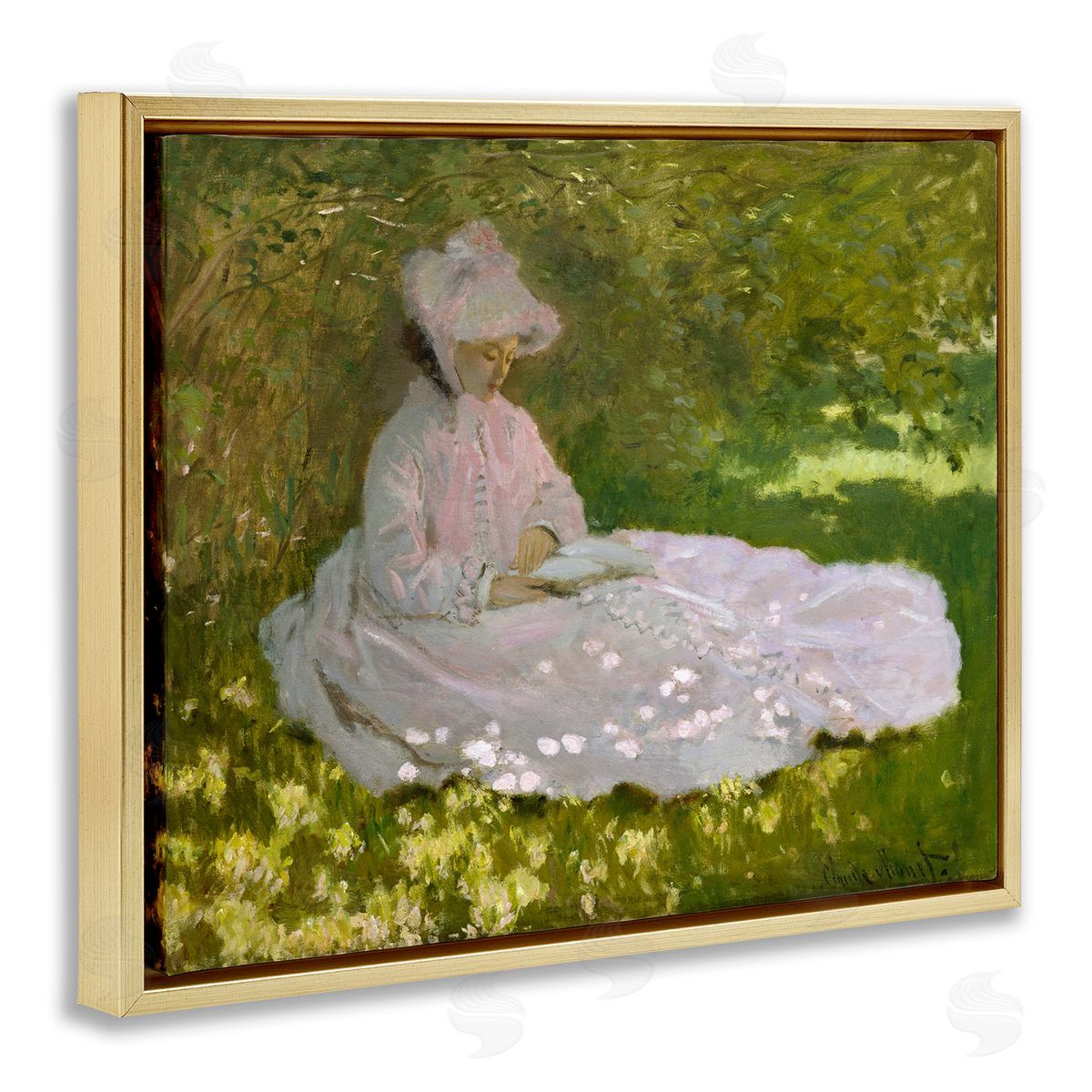 one1000paintings Springtime Classic Claude Monet Painting Female Portrait Gold Floating Frame Canvas Wall Art Print