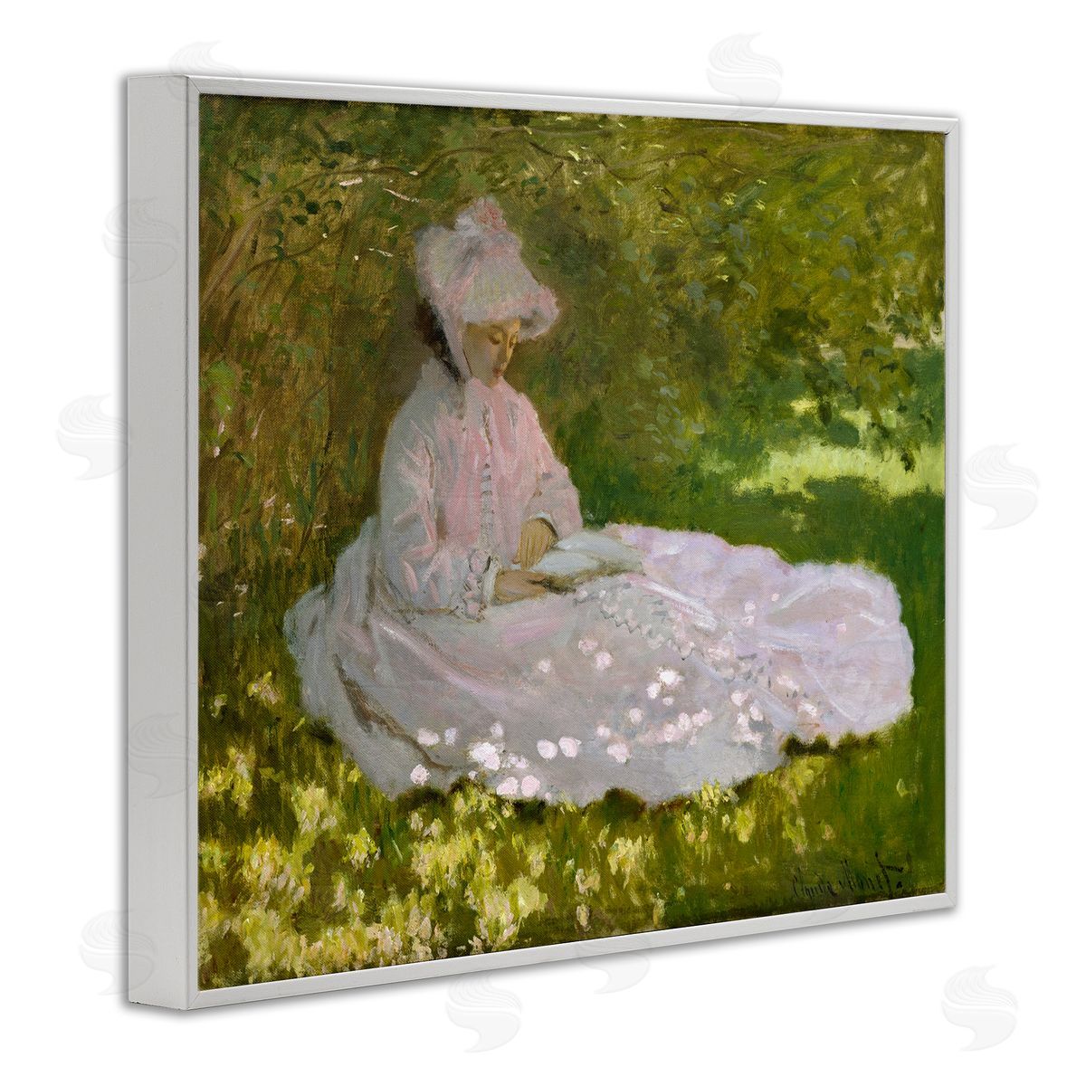 one1000paintings Springtime Classic Claude Monet Painting Female Portrait White Framed Giclee Wall Art Print