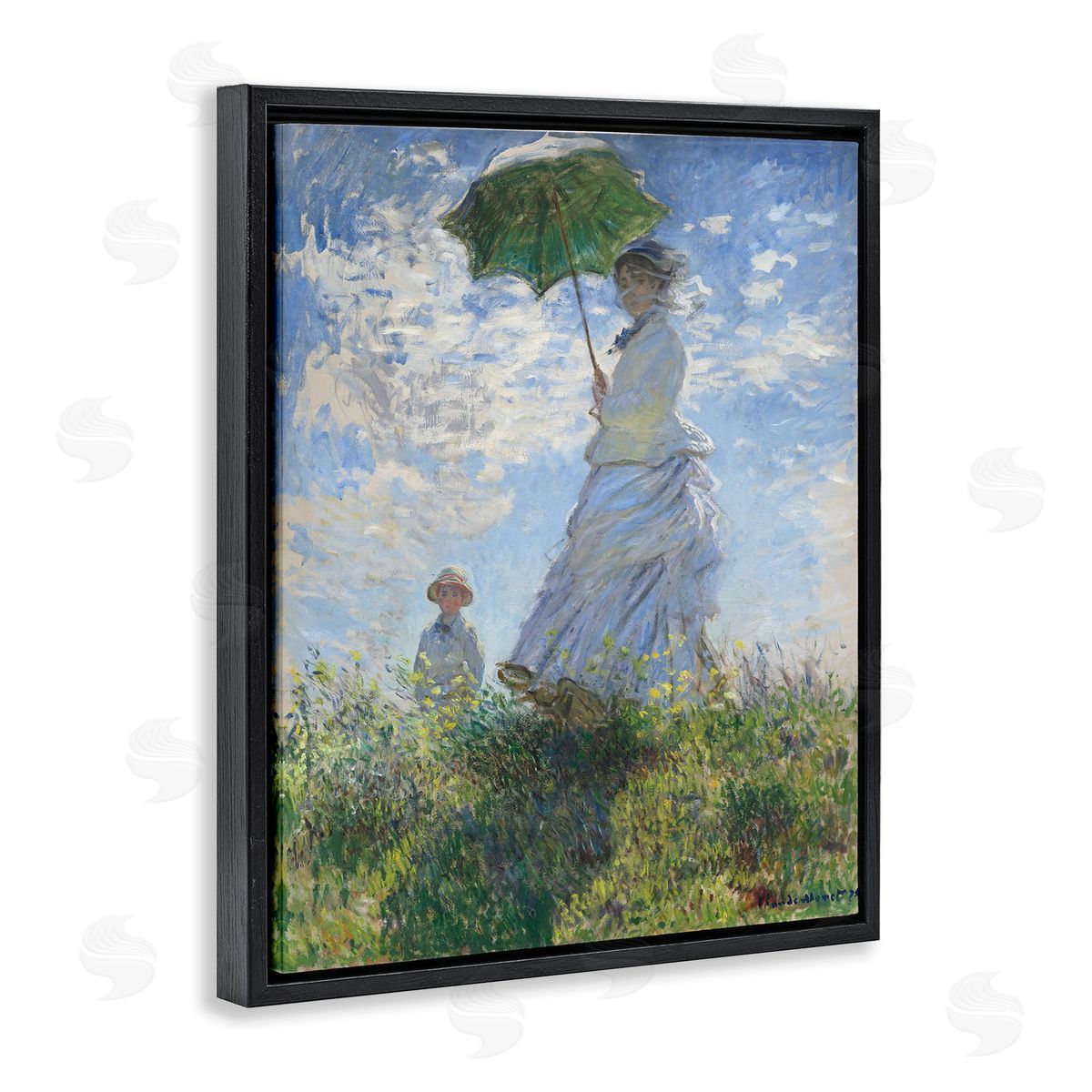 one1000paintings Woman with a Parasol Classic Claude Monet Painting Black Floating Frame Canvas Wall Art Print