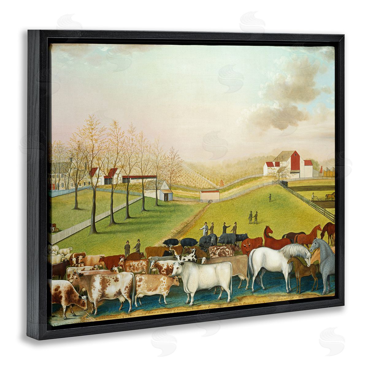 one1000paintings The Cornell Farm Edward Hicks Classic Farm Painting Black Floating Frame Canvas Wall Art Print