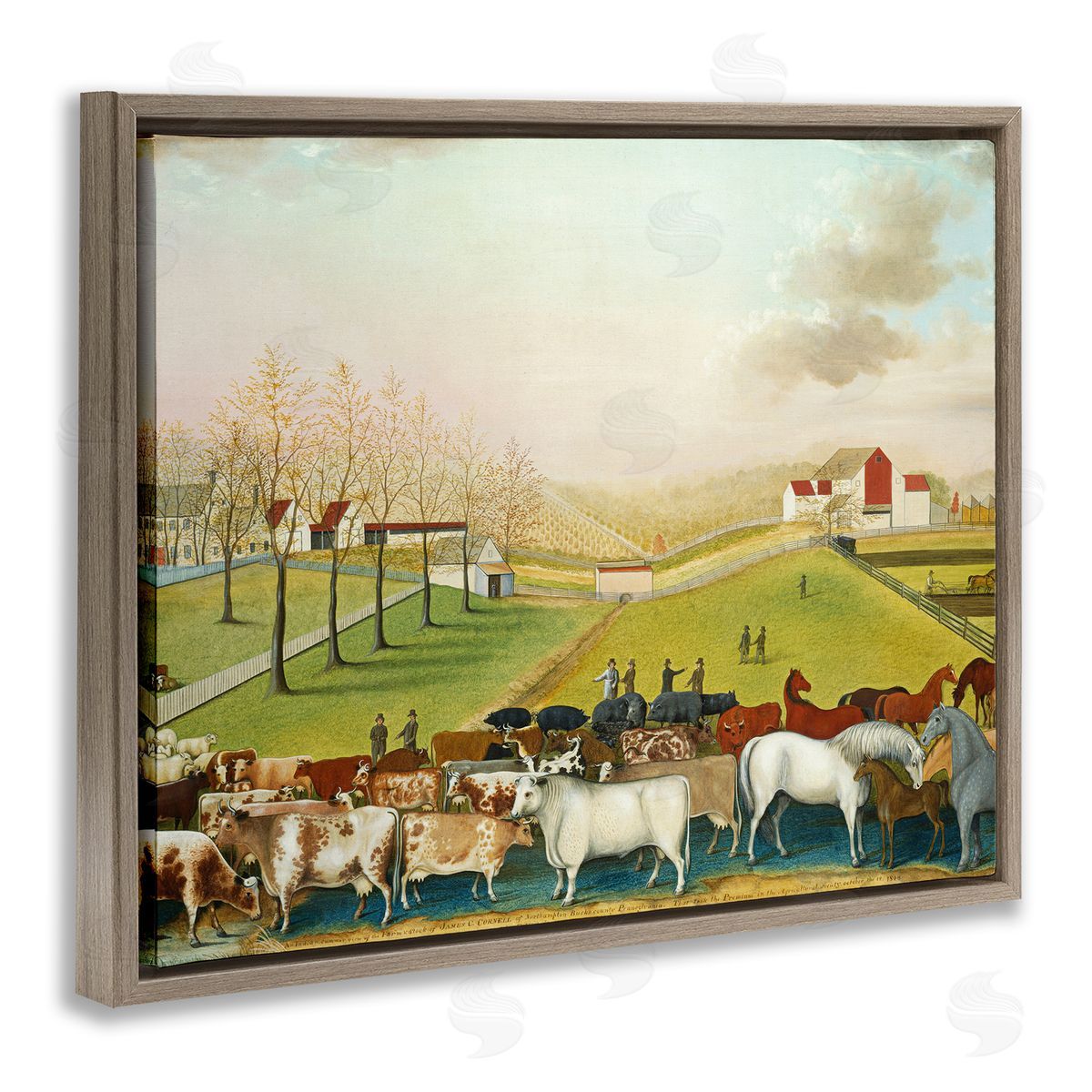 one1000paintings The Cornell Farm Edward Hicks Classic Farm Painting Brown Floating Frame Canvas Wall Art Print