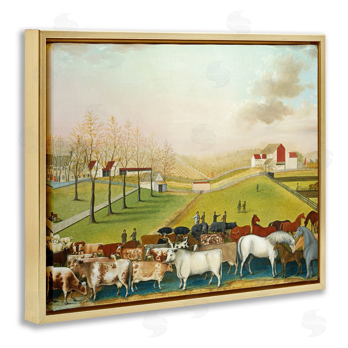 one1000paintings The Cornell Farm Edward Hicks Classic Farm Painting Gold Floating Frame Canvas Wall Art Print