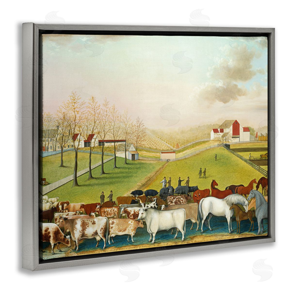 one1000paintings The Cornell Farm Edward Hicks Classic Farm Painting Gray Floating Frame Canvas Wall Art Print