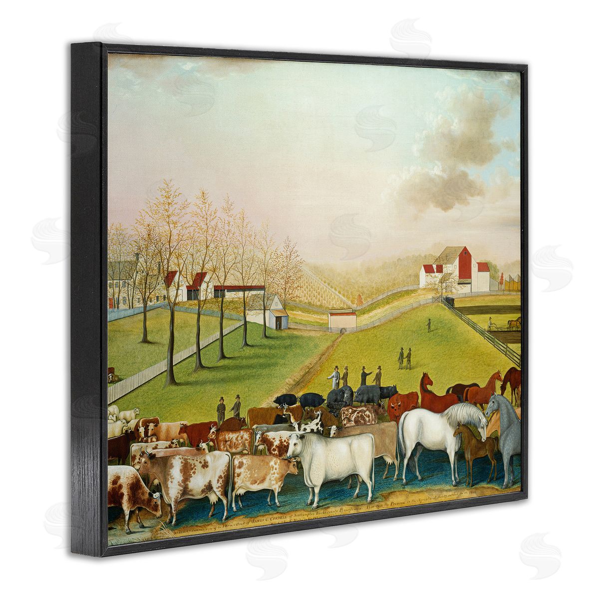 one1000paintings The Cornell Farm Edward Hicks Classic Farm Painting Black Framed Giclee Wall Art Print