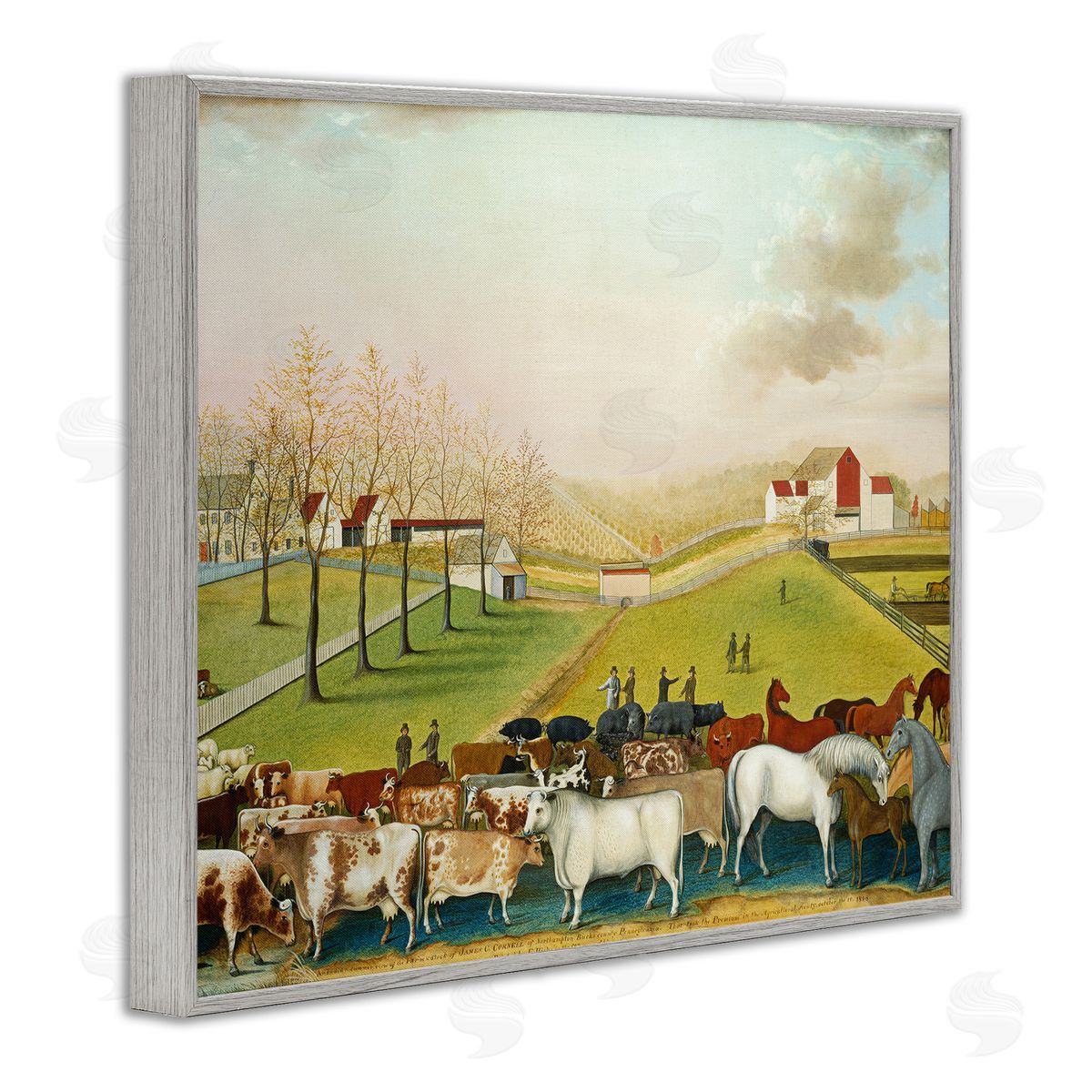 one1000paintings The Cornell Farm Edward Hicks Classic Farm Painting Gray Framed Giclee Wall Art Print