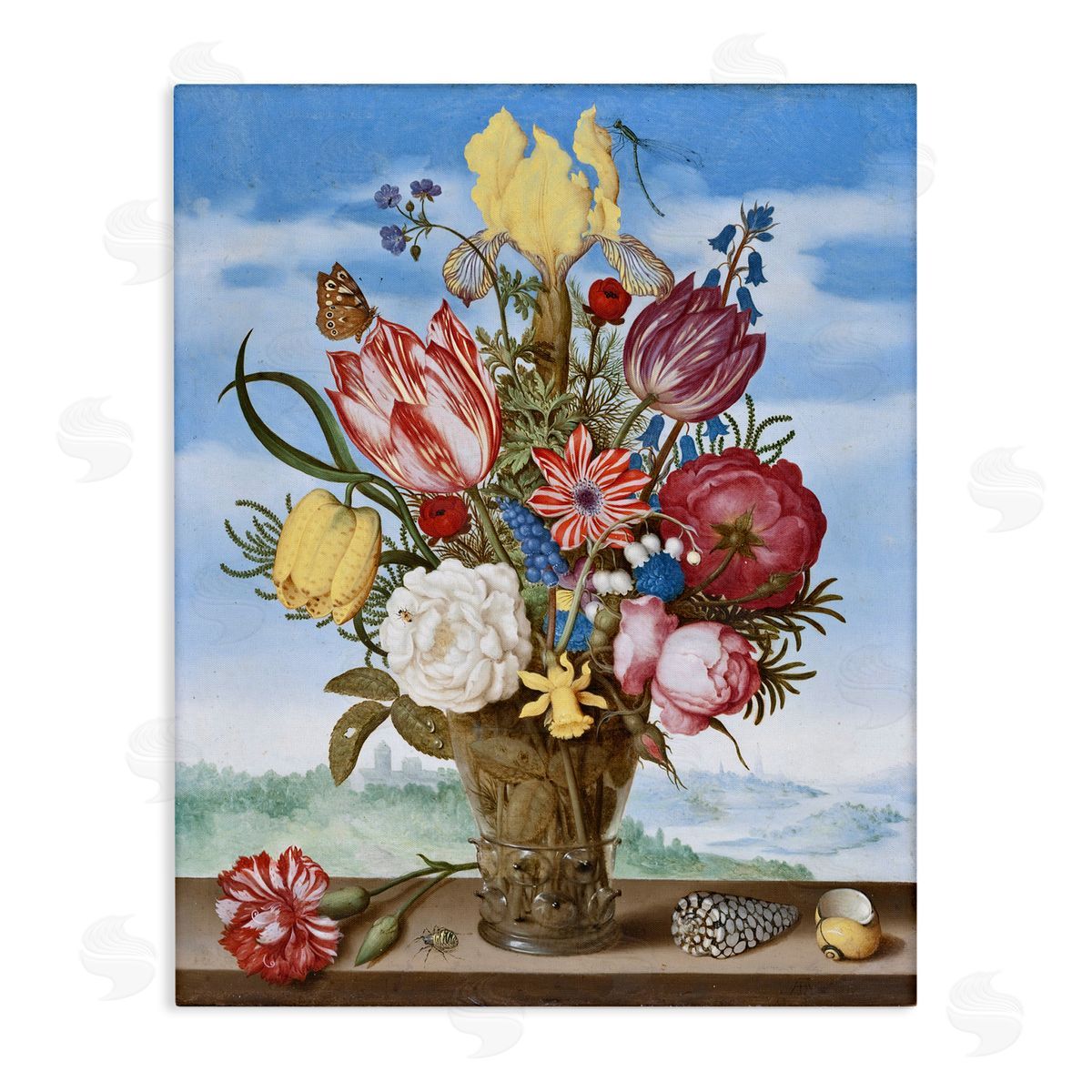 one1000paintings Bouquet of Flowers on Edge Classic Ambrosius Bosschaert Painting Stretched Canvas Wall Art Print