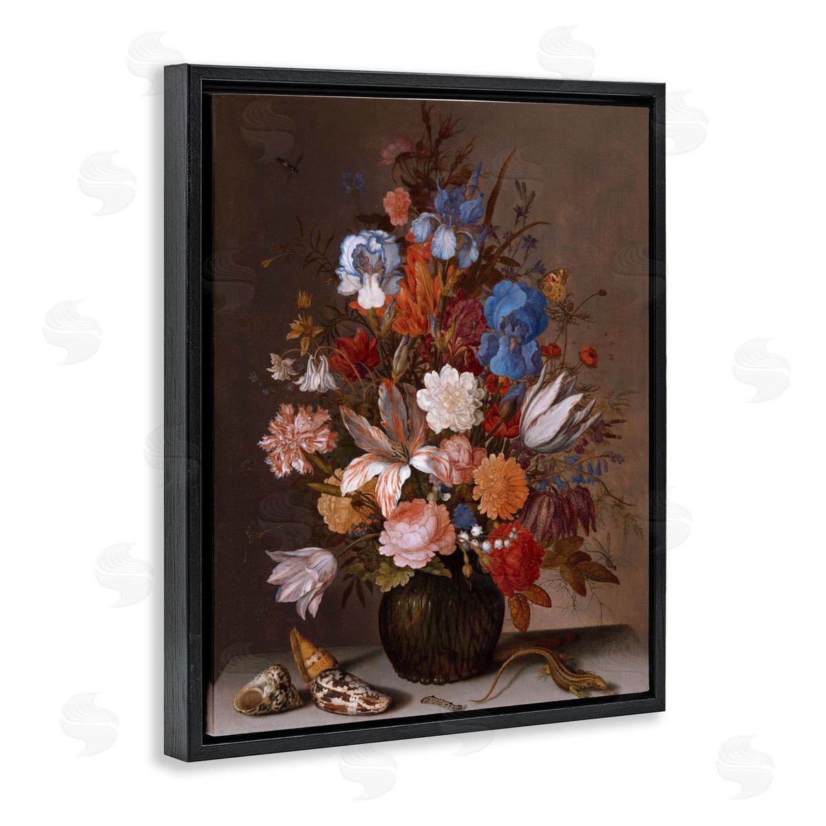 one1000paintings Still Life with Flowers Balthasar van der Ast Painting Black Floating Frame Canvas Wall Art Print