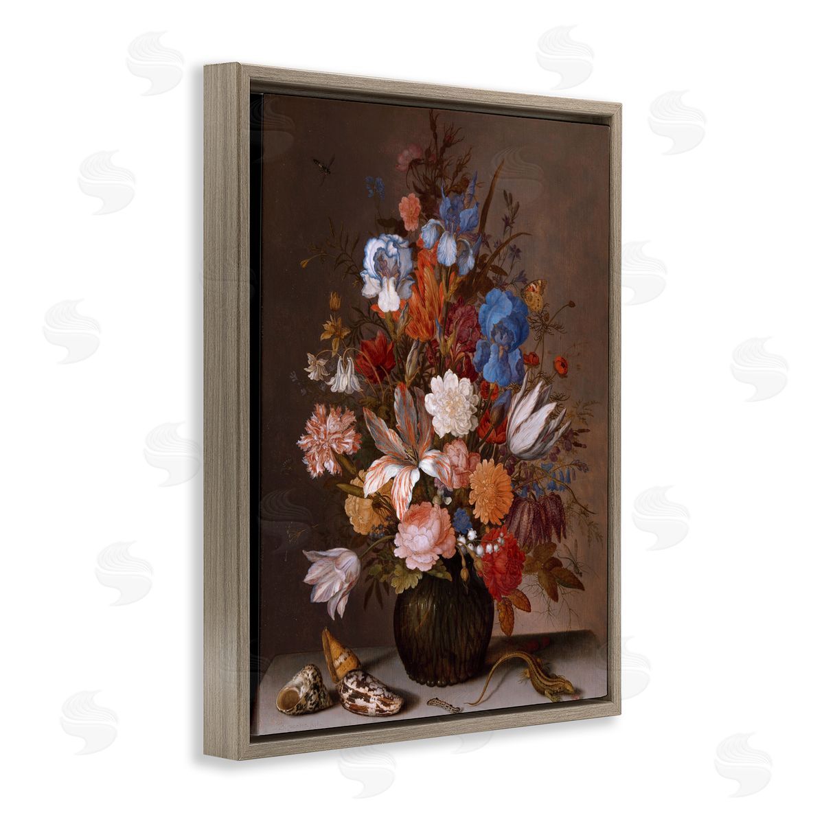 one1000paintings Still Life with Flowers Balthasar van der Ast Painting Brown Floating Frame Canvas Wall Art Print