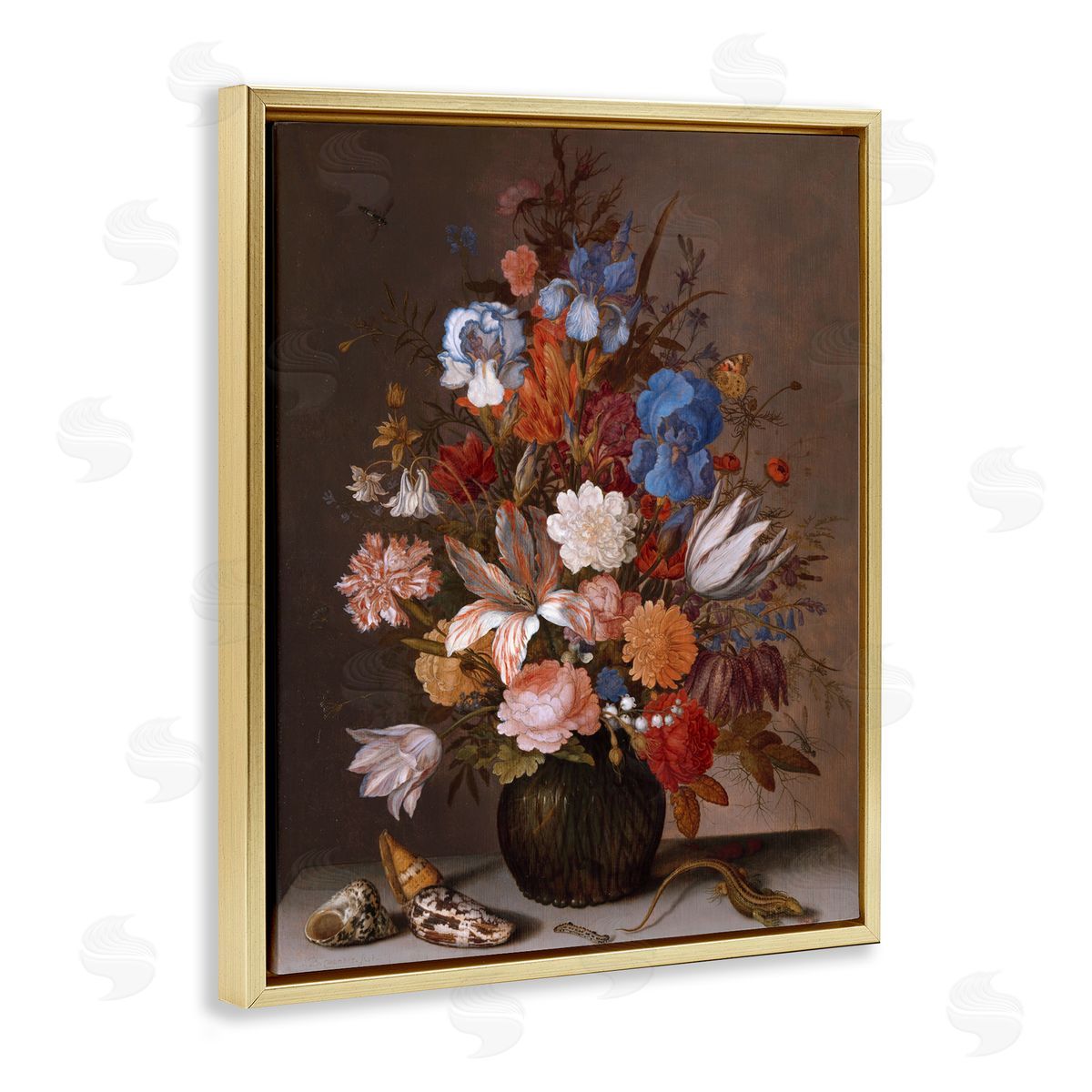 one1000paintings Still Life with Flowers Balthasar van der Ast Painting Gold Floating Frame Canvas Wall Art Print
