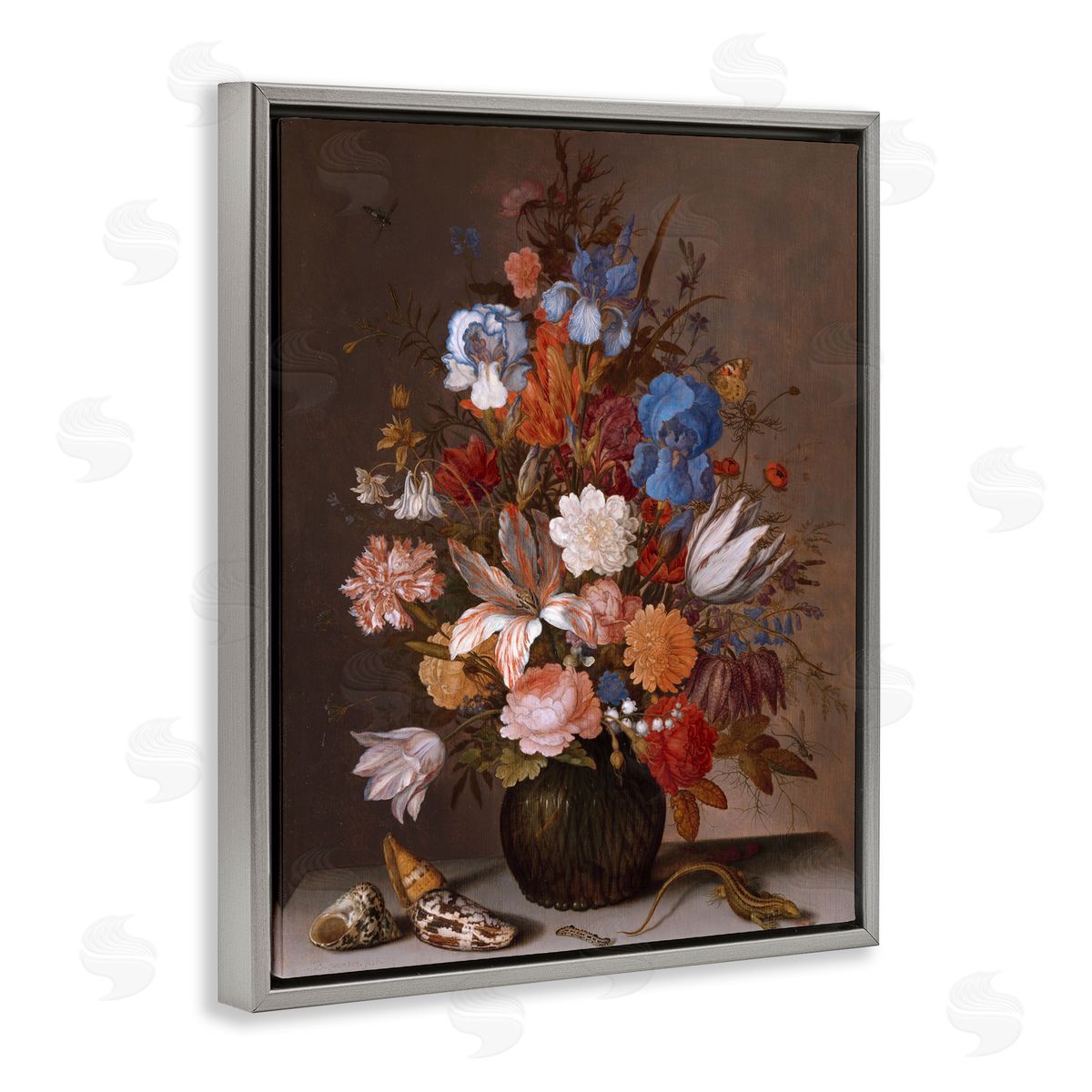 one1000paintings Still Life with Flowers Balthasar van der Ast Painting Gray Floating Frame Canvas Wall Art Print