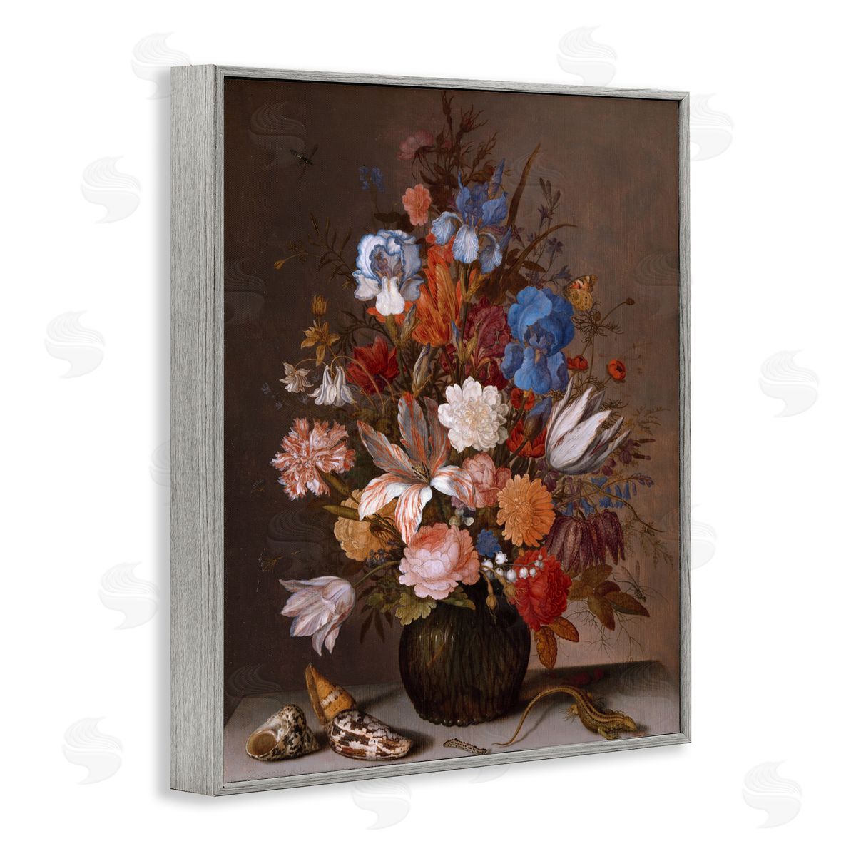 one1000paintings Still Life with Flowers Balthasar van der Ast Painting Gray Framed Giclee Wall Art Print