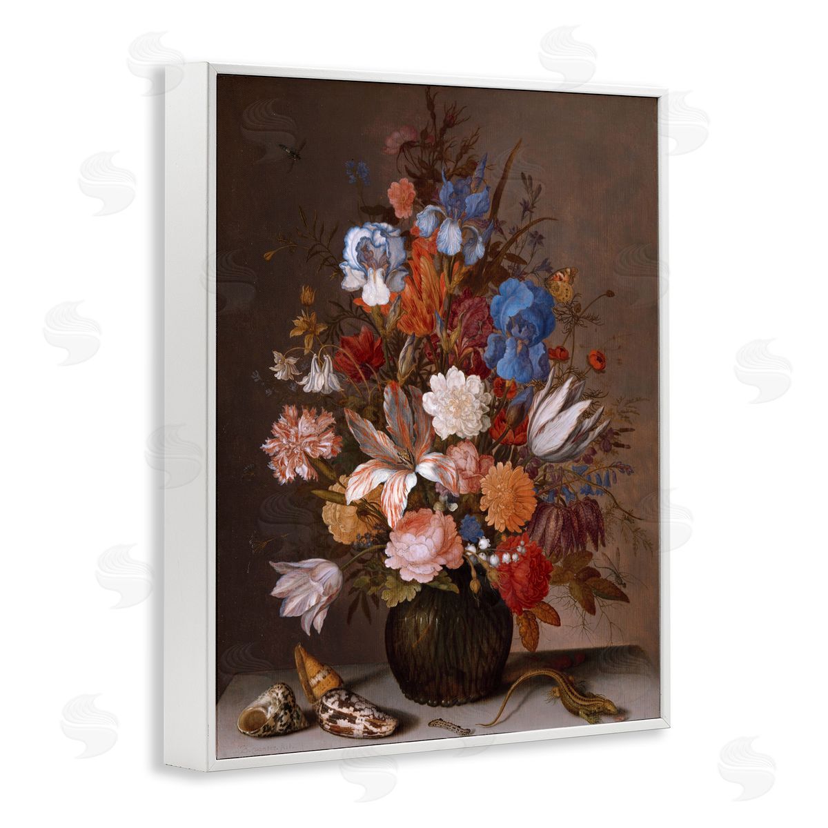 one1000paintings Still Life with Flowers Balthasar van der Ast Painting White Framed Giclee Wall Art Print