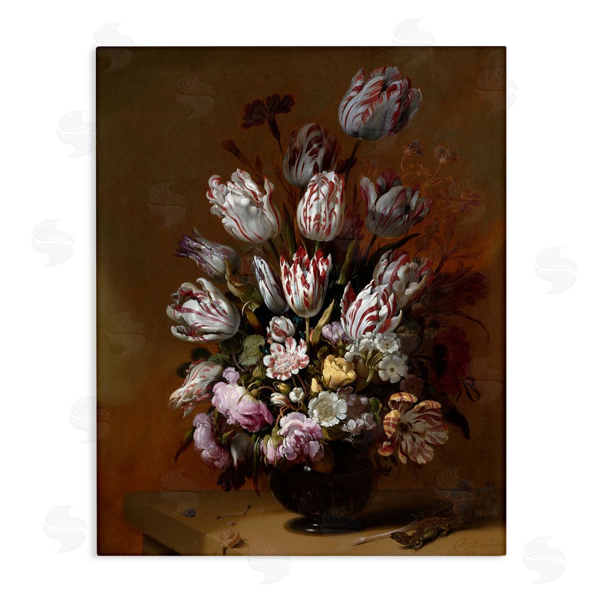one1000paintings Still Life with Flowers Traditional Hans Bollongier Paintings Stretched Canvas Wall Art Print