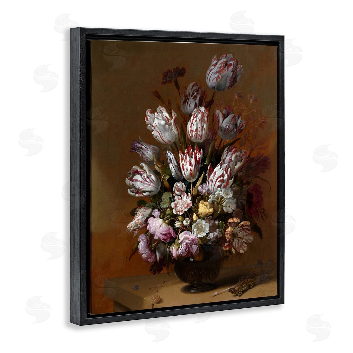 one1000paintings Still Life with Flowers Traditional Hans Bollongier Paintings Black Floating Frame Canvas Wall Art Print