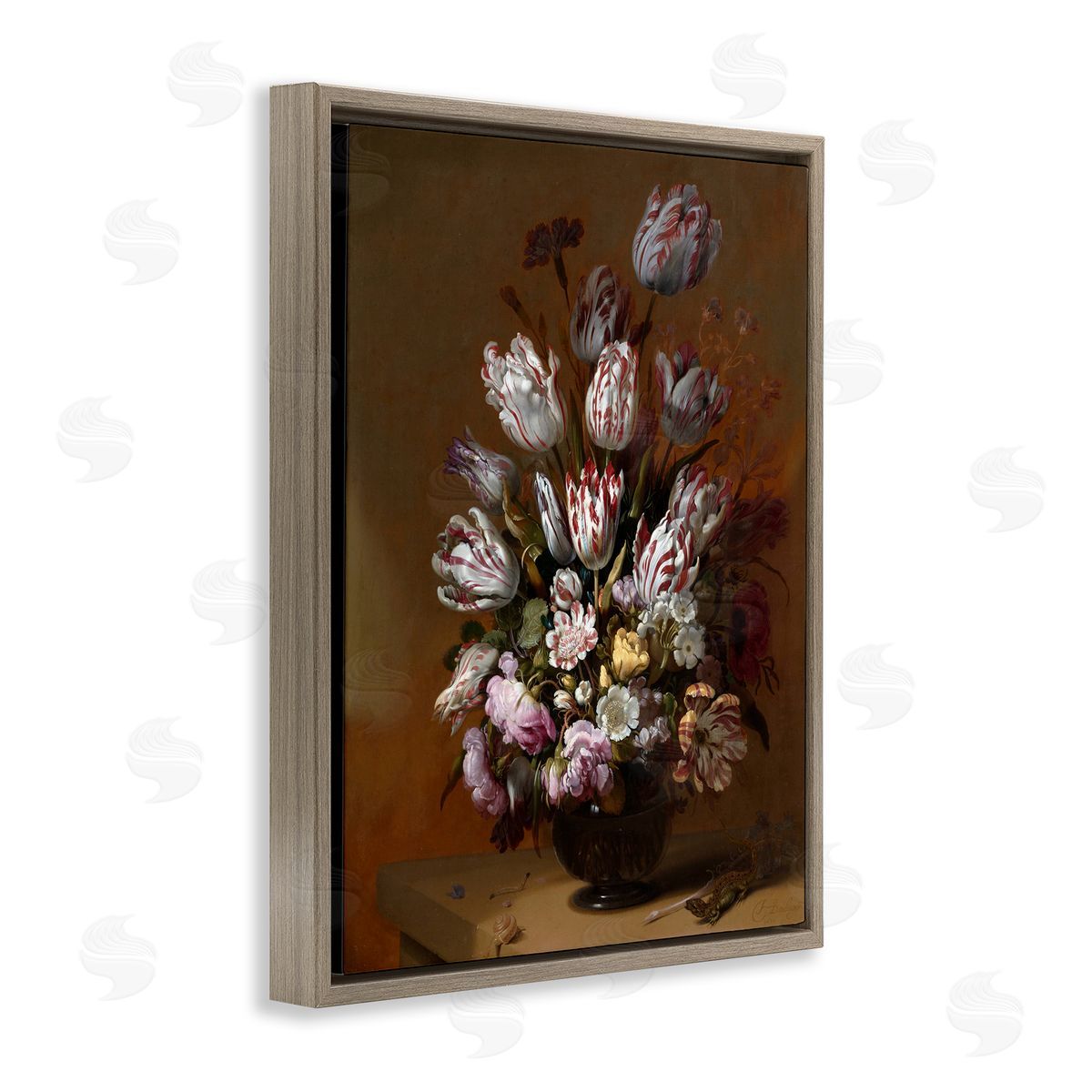 one1000paintings Still Life with Flowers Traditional Hans Bollongier Paintings Brown Floating Frame Canvas Wall Art Print