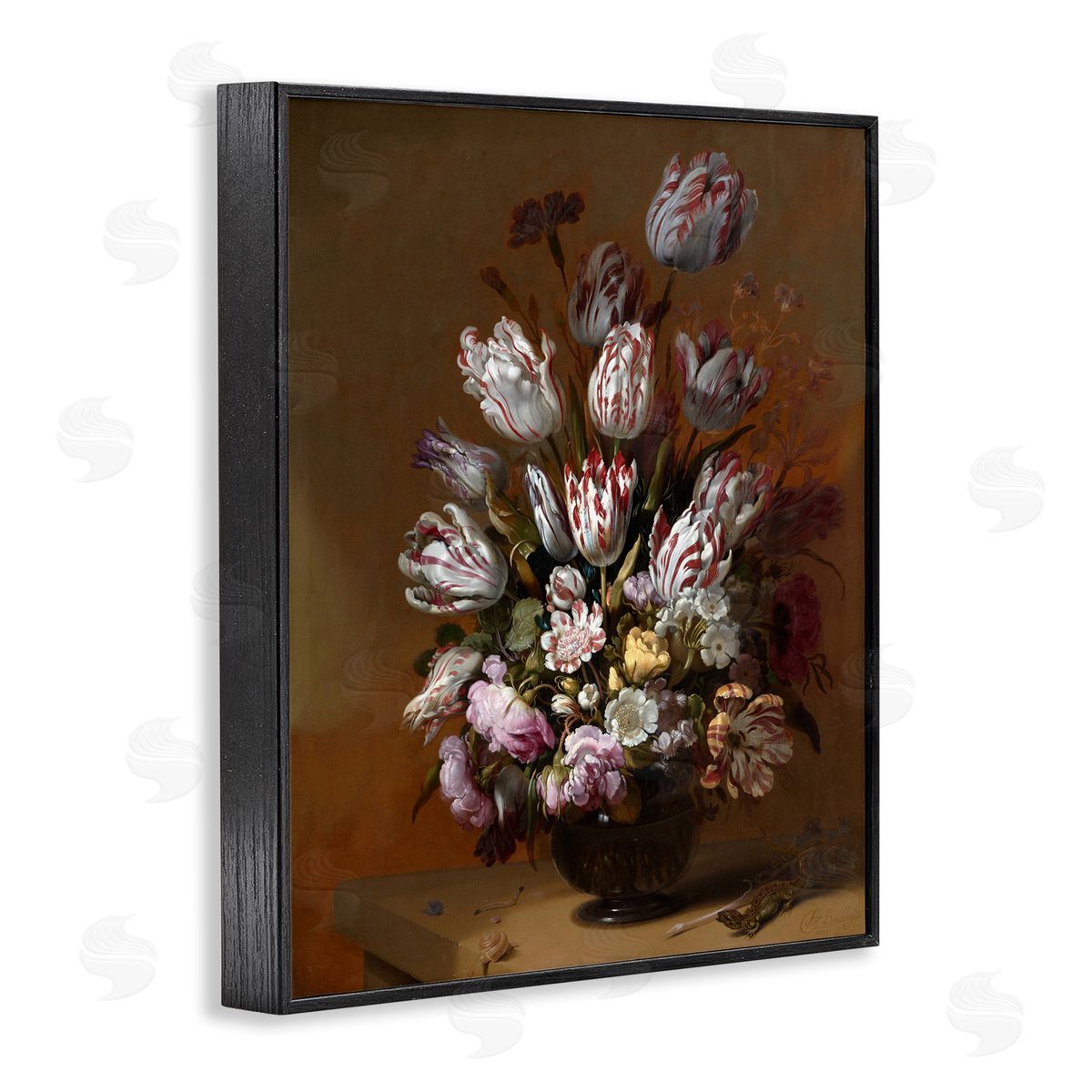 one1000paintings Still Life with Flowers Traditional Hans Bollongier Paintings Black Framed Giclee Wall Art Print