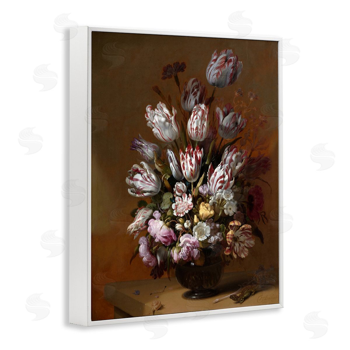one1000paintings Still Life with Flowers Traditional Hans Bollongier Paintings White Framed Giclee Wall Art Print
