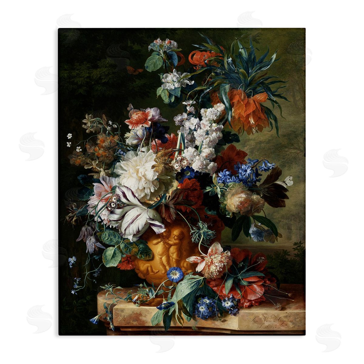 one1000paintings Bouquet of Flowers in Urn Jan van Huysum Painting Stretched Canvas Wall Art Print