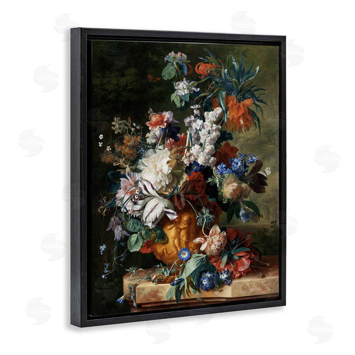one1000paintings Bouquet of Flowers in Urn Jan van Huysum Painting Black Floating Frame Canvas Wall Art Print