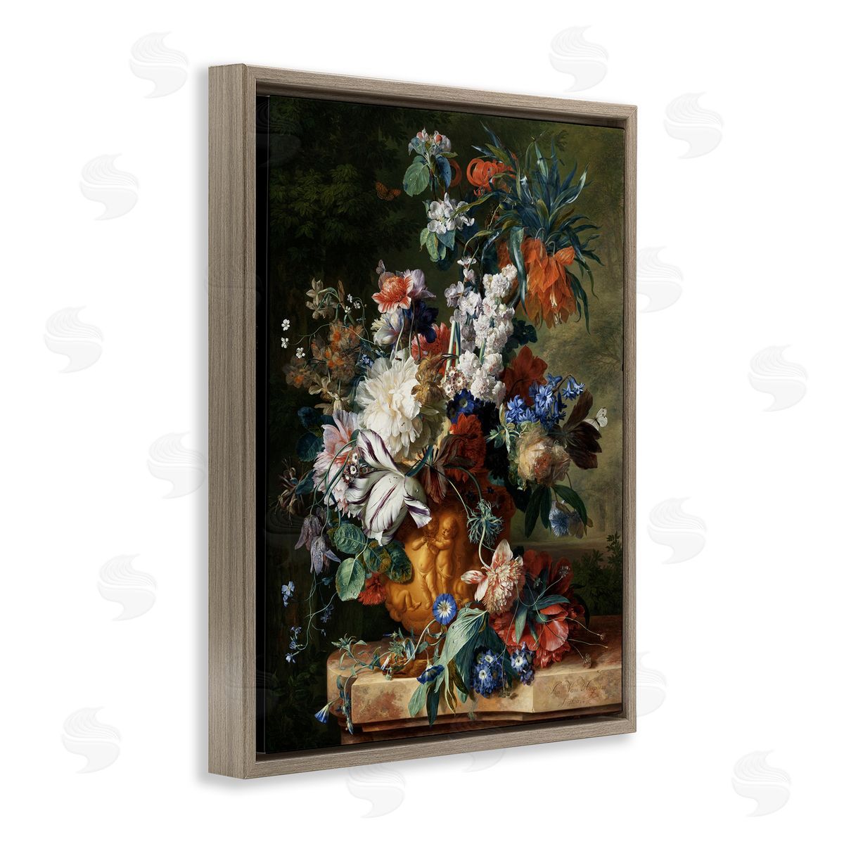 one1000paintings Bouquet of Flowers in Urn Jan van Huysum Painting Brown Floating Frame Canvas Wall Art Print