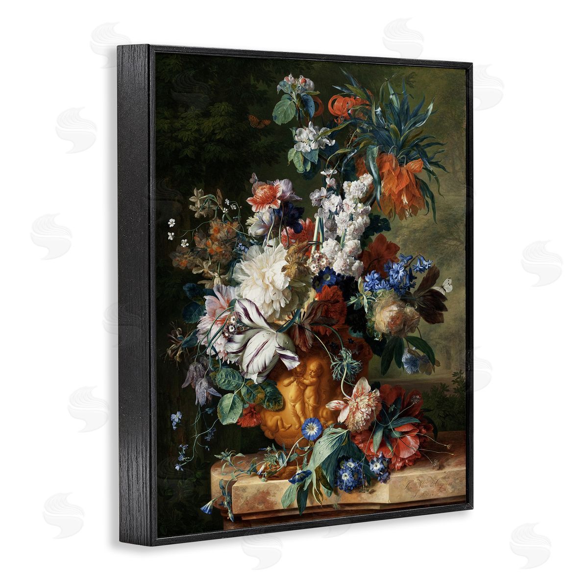 one1000paintings Bouquet of Flowers in Urn Jan van Huysum Painting Black Framed Giclee Wall Art Print