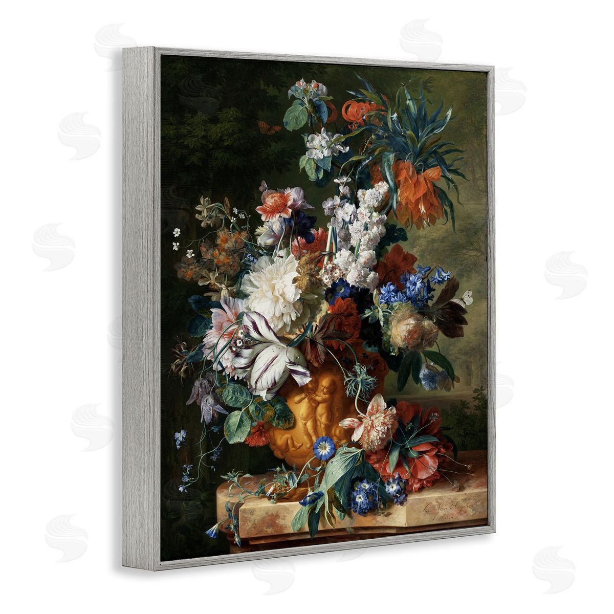 one1000paintings Bouquet of Flowers in Urn Jan van Huysum Painting Gray Framed Giclee Wall Art Print