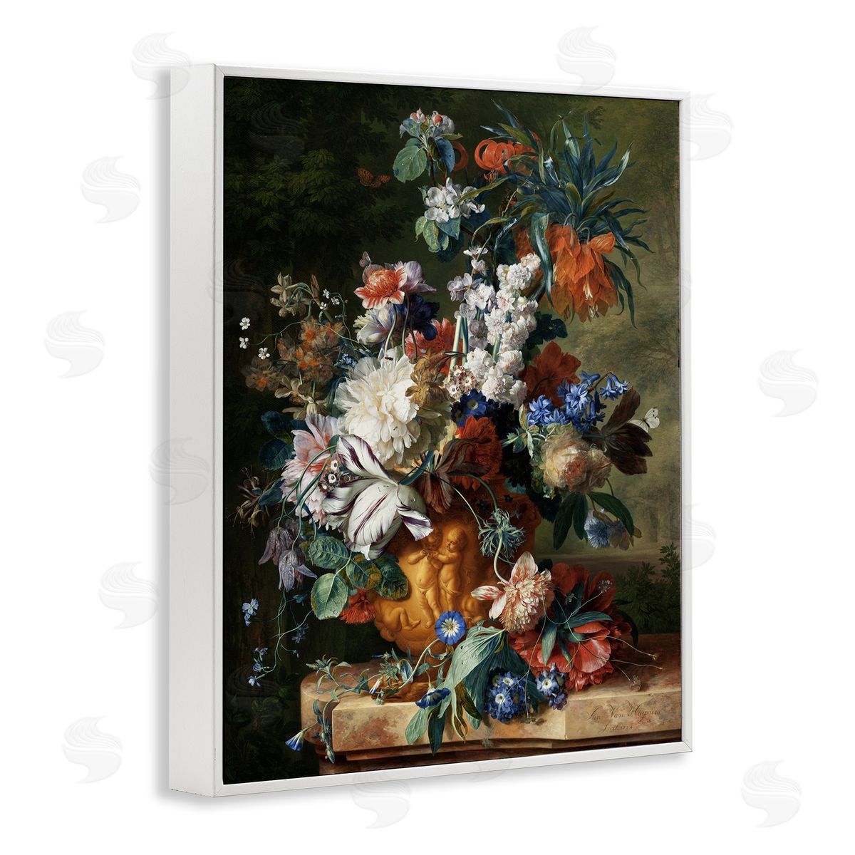 one1000paintings Bouquet of Flowers in Urn Jan van Huysum Painting White Framed Giclee Wall Art Print