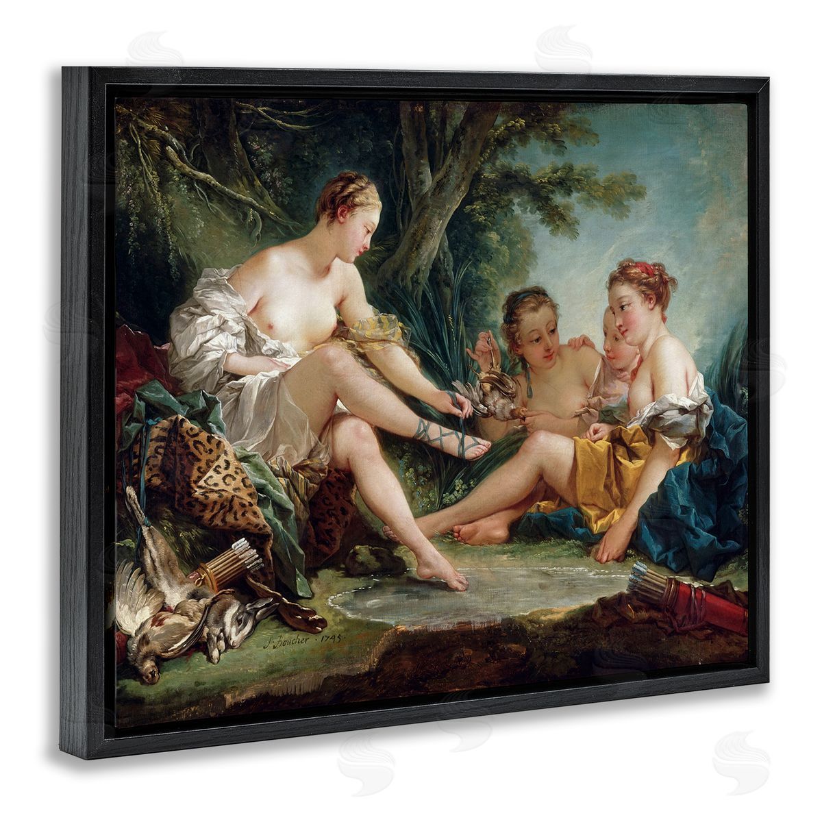 one1000paintings Diana After the Hunt Francois Boucher Classic Painting Black Floating Frame Canvas Wall Art Print
