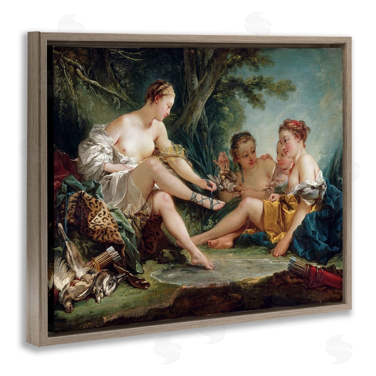 one1000paintings Diana After the Hunt Francois Boucher Classic Painting Brown Floating Frame Canvas Wall Art Print
