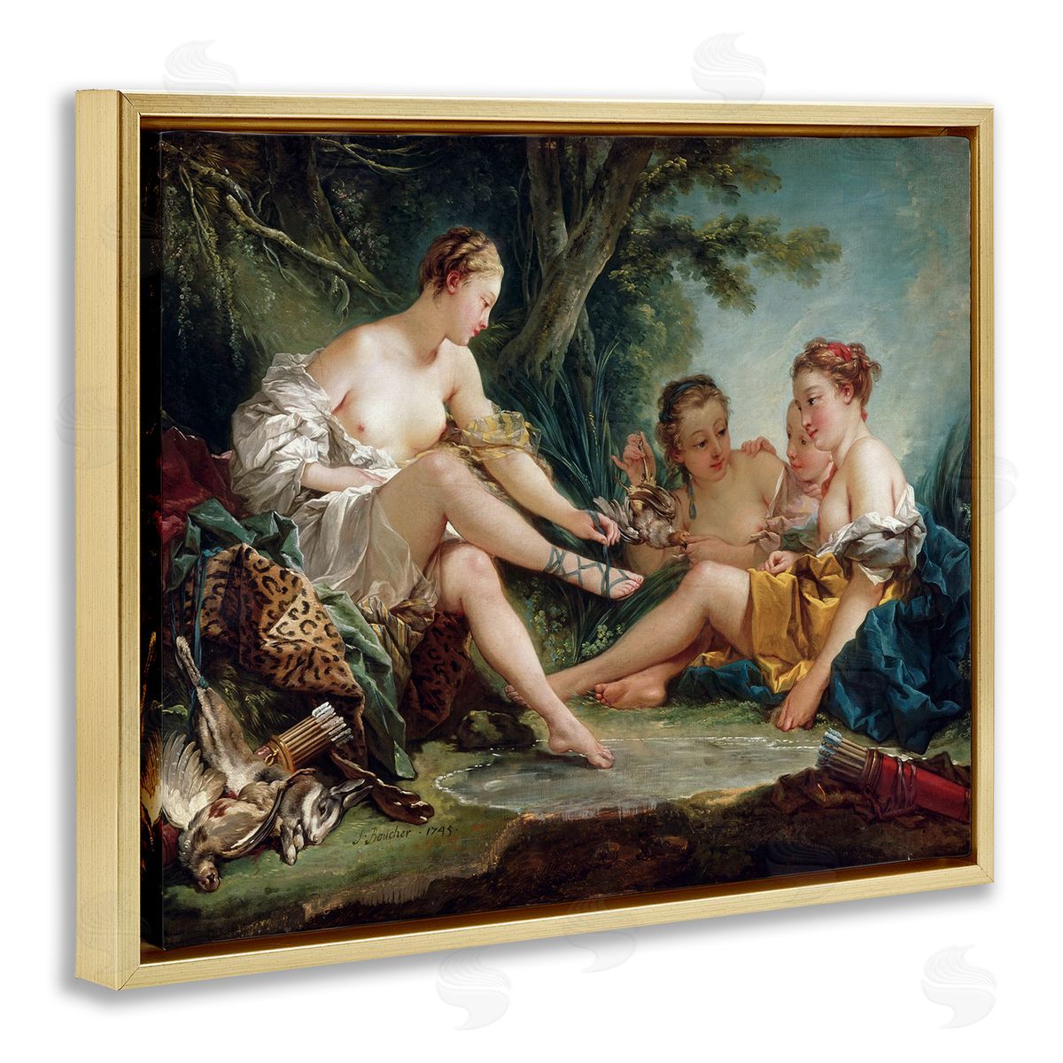 one1000paintings Diana After the Hunt Francois Boucher Classic Painting Gold Floating Frame Canvas Wall Art Print