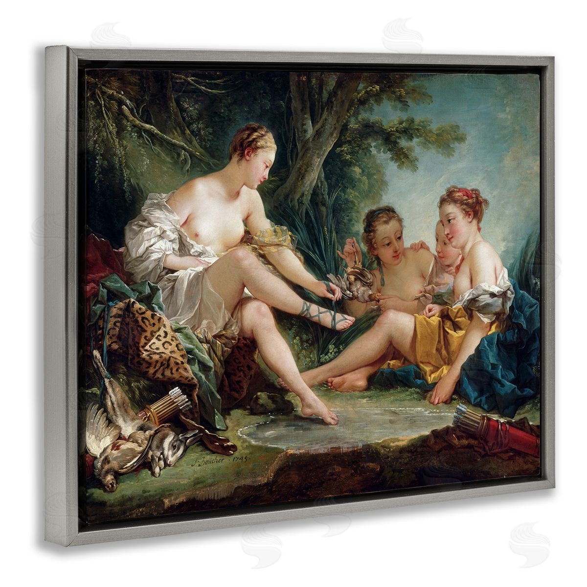 one1000paintings Diana After the Hunt Francois Boucher Classic Painting Gray Floating Frame Canvas Wall Art Print