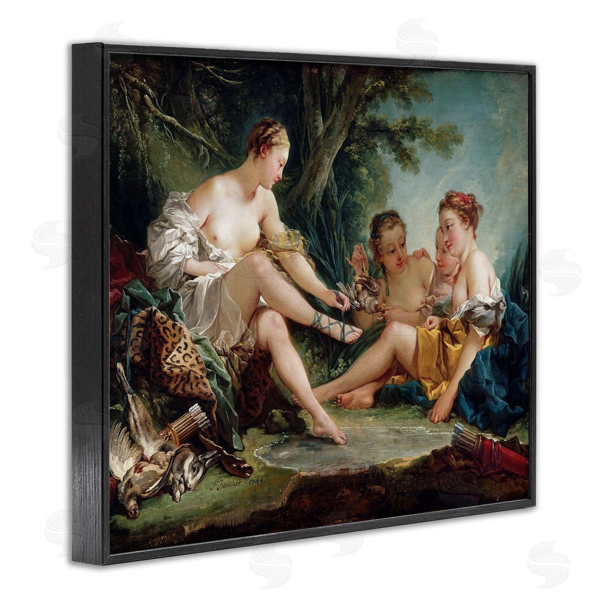 one1000paintings Diana After the Hunt Francois Boucher Classic Painting Black Framed Giclee Wall Art Print