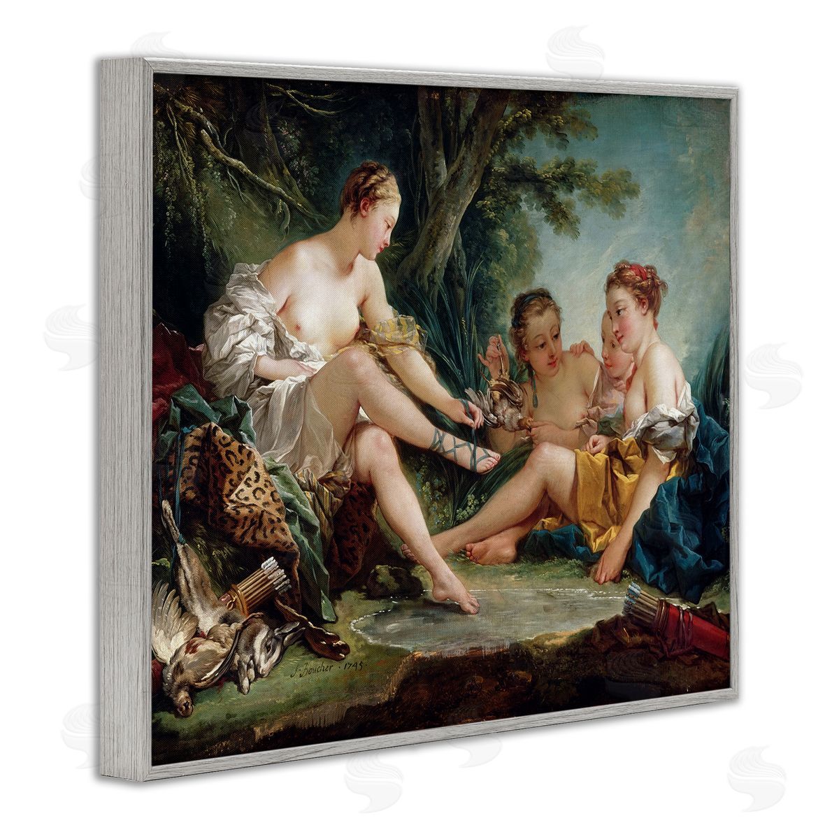 one1000paintings Diana After the Hunt Francois Boucher Classic Painting Gray Framed Giclee Wall Art Print