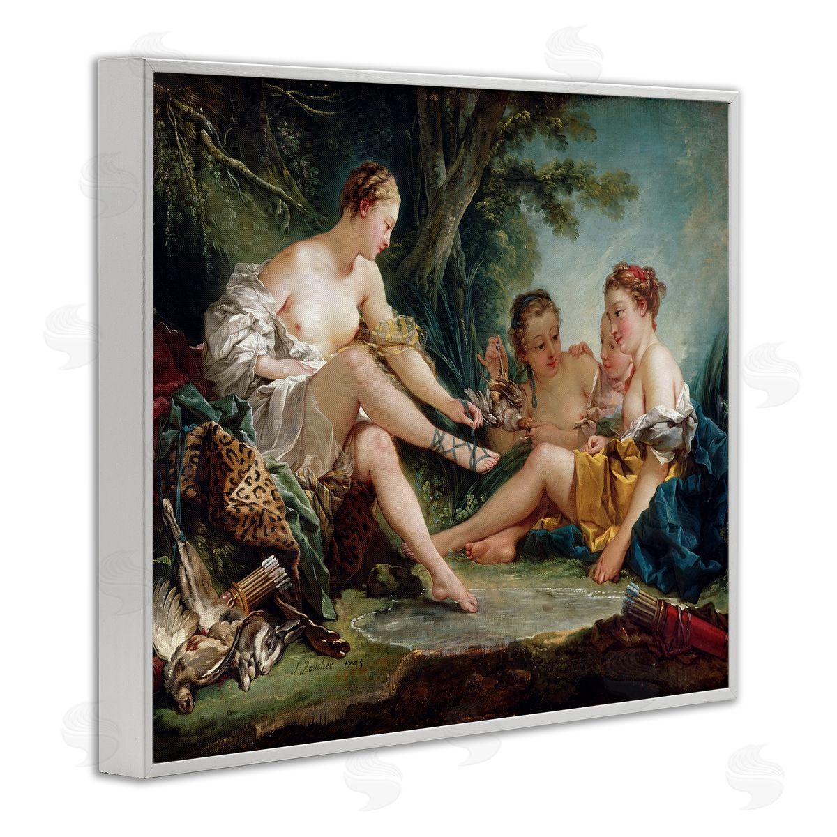 one1000paintings Diana After the Hunt Francois Boucher Classic Painting White Framed Giclee Wall Art Print