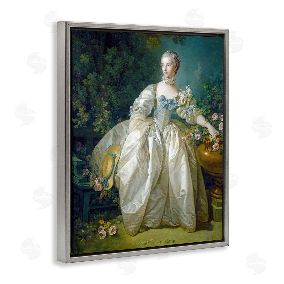one1000paintings Madame Bergeret Francois Boucher Classic Painting Gray Floating Frame Canvas Wall Art Print