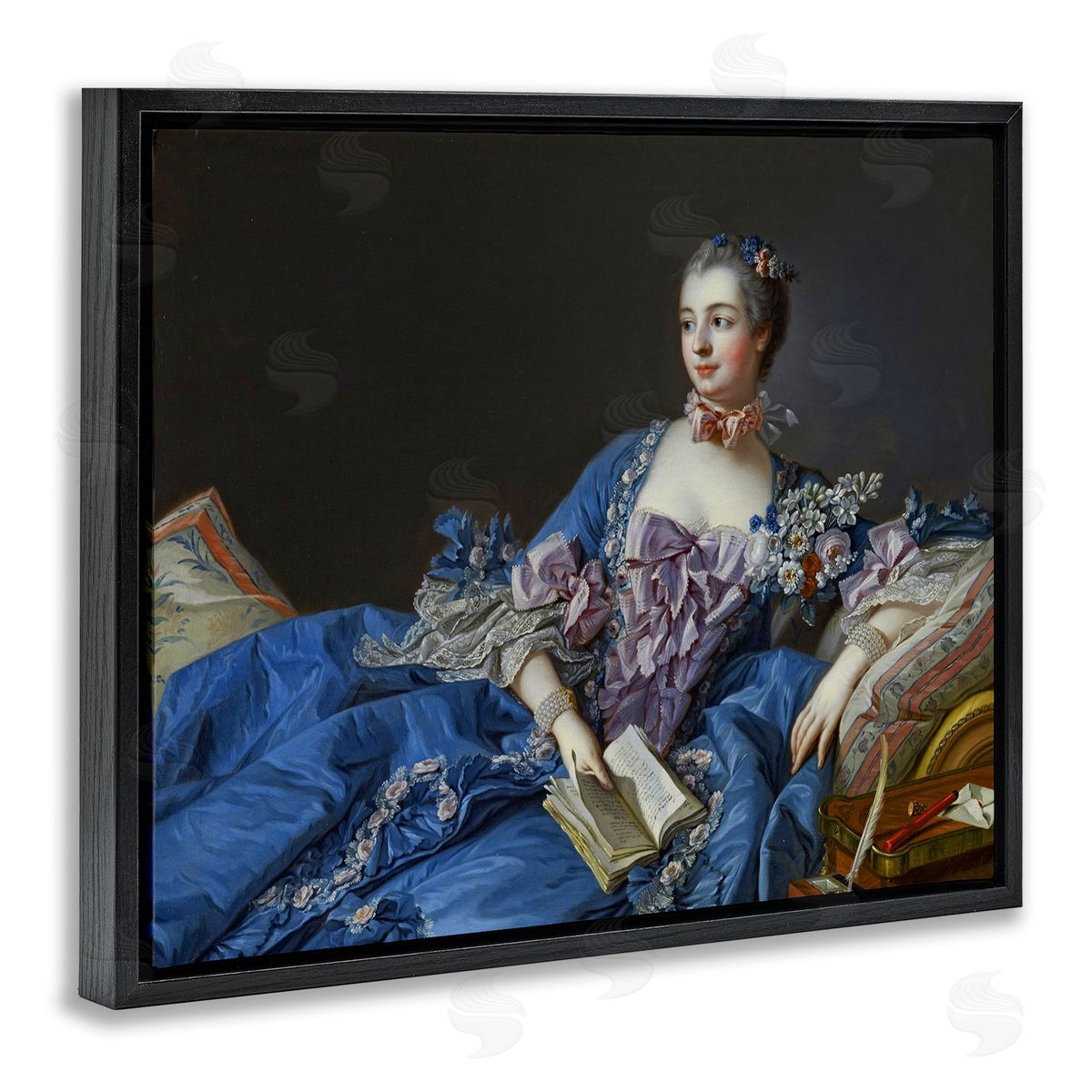 one1000paintings Madame de Pompadour Fine Art Painting Francois Boucher Black Floating Frame Canvas Wall Art Print