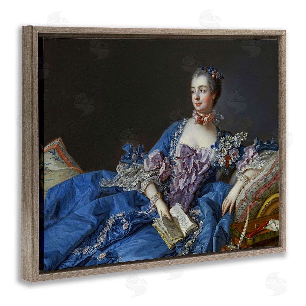 one1000paintings Madame de Pompadour Fine Art Painting Francois Boucher Brown Floating Frame Canvas Wall Art Print