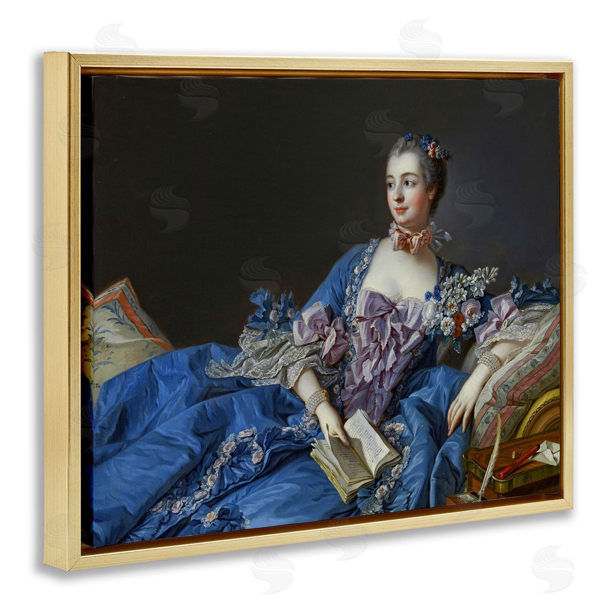 one1000paintings Madame de Pompadour Fine Art Painting Francois Boucher Gold Floating Frame Canvas Wall Art Print