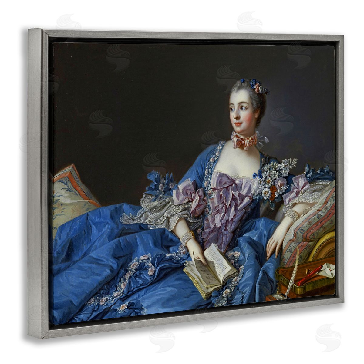 one1000paintings Madame de Pompadour Fine Art Painting Francois Boucher Gray Floating Frame Canvas Wall Art Print