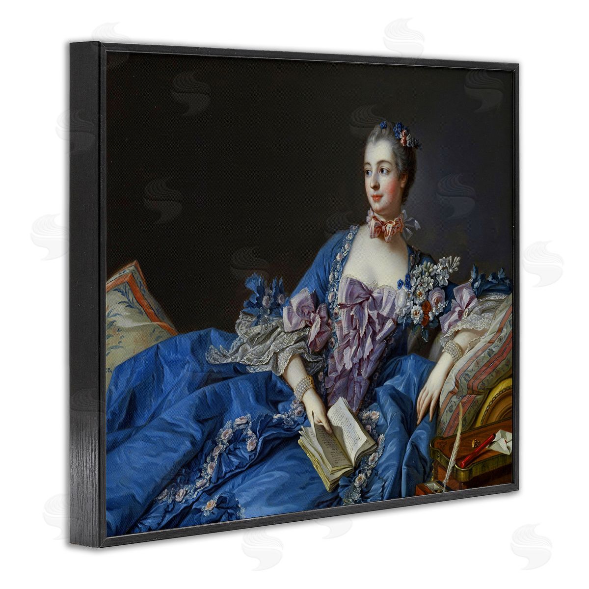 one1000paintings Madame de Pompadour Fine Art Painting Francois Boucher Black Framed Giclee Wall Art Print