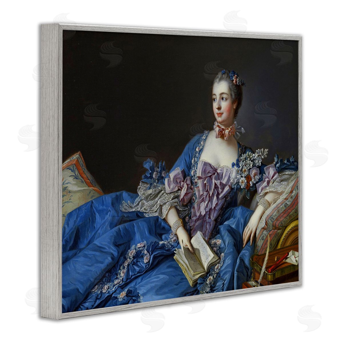 one1000paintings Madame de Pompadour Fine Art Painting Francois Boucher Gray Framed Giclee Wall Art Print