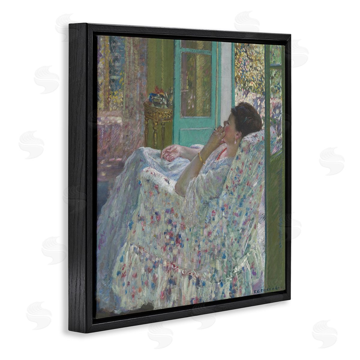 one1000paintings Afternoon Yellow Room Frederick Carl Frieseke Classic Painting Black Floating Frame Canvas Wall Art Print