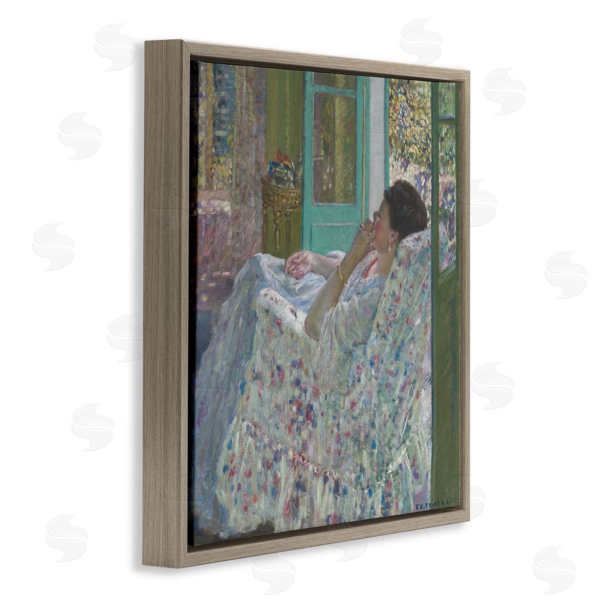 one1000paintings Afternoon Yellow Room Frederick Carl Frieseke Classic Painting Brown Floating Frame Canvas Wall Art Print