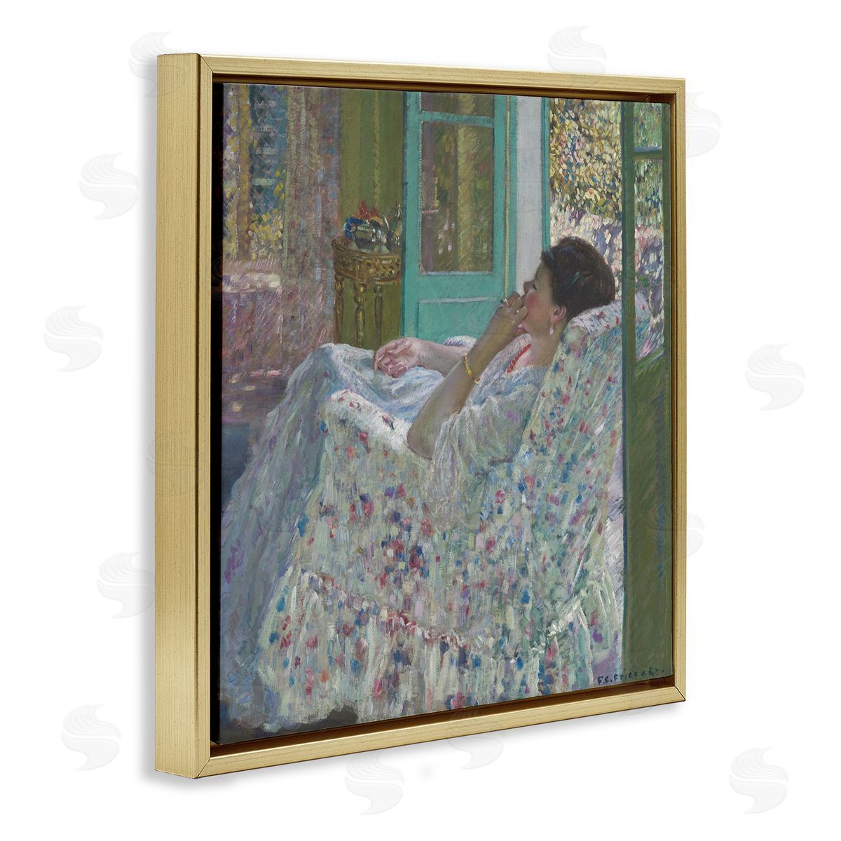 one1000paintings Afternoon Yellow Room Frederick Carl Frieseke Classic Painting Gold Floating Frame Canvas Wall Art Print