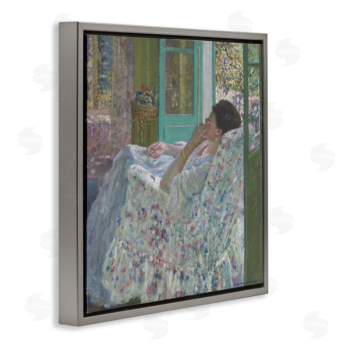 one1000paintings Afternoon Yellow Room Frederick Carl Frieseke Classic Painting Gray Floating Frame Canvas Wall Art Print