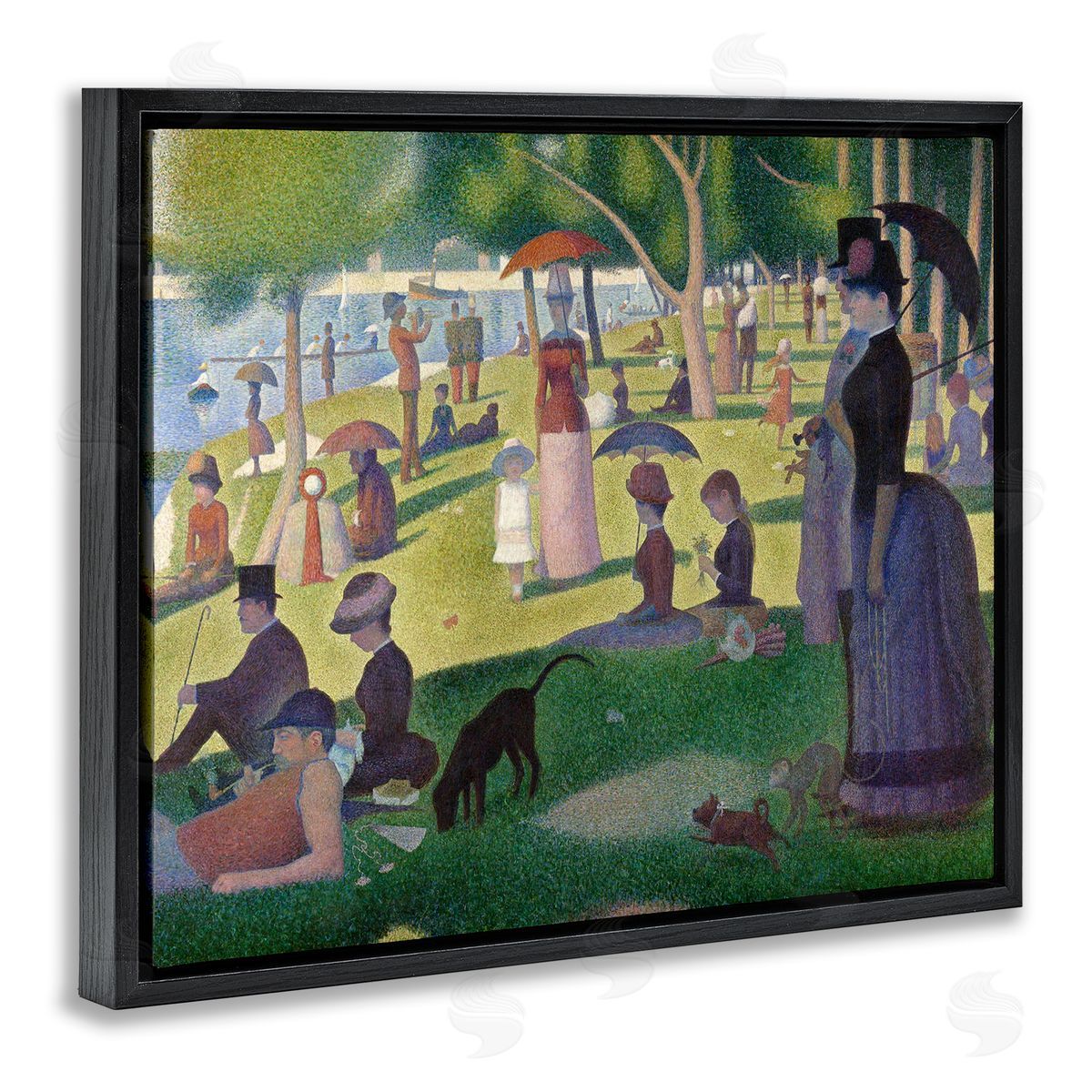 one1000paintings Sunday on La Grande Jatte Georges Seurat Classic Painting Black Floating Frame Canvas Wall Art Print