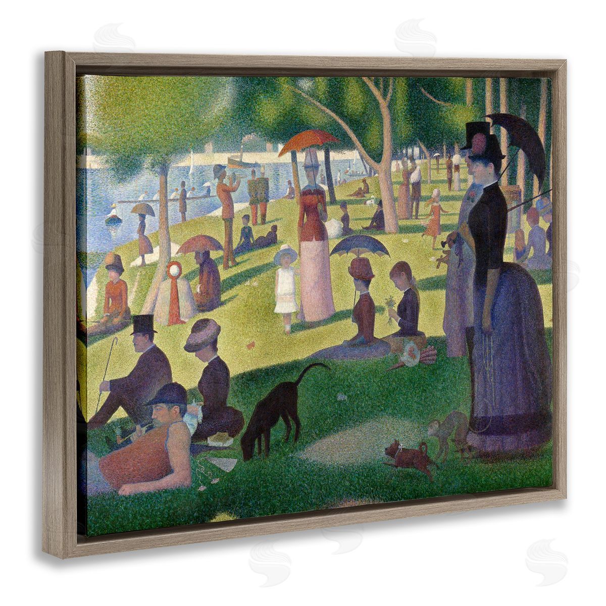one1000paintings Sunday on La Grande Jatte Georges Seurat Classic Painting Brown Floating Frame Canvas Wall Art Print
