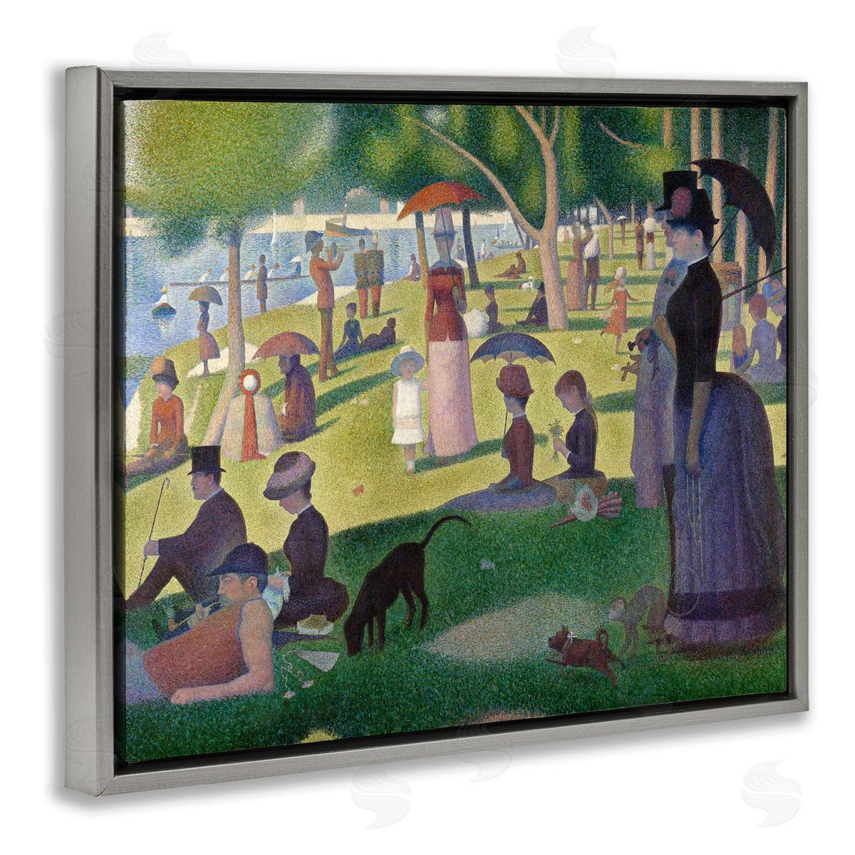 one1000paintings Sunday on La Grande Jatte Georges Seurat Classic Painting Gray Floating Frame Canvas Wall Art Print