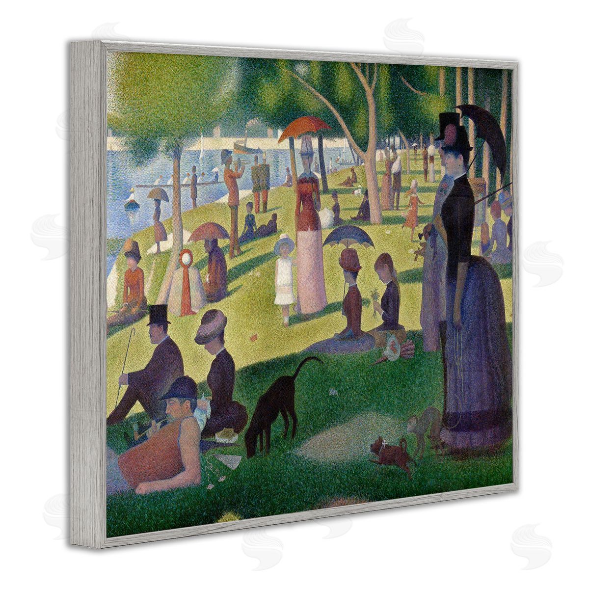 one1000paintings Sunday on La Grande Jatte Georges Seurat Classic Painting Gray Framed Giclee Wall Art Print
